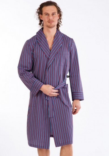 b&b Тонкий мужской халат из натурального хлопка в полоску с запахом B&B_Pisa