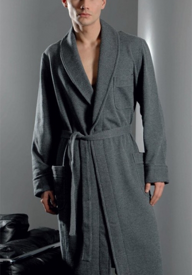 b&b Мужской серый халат из утепленной ткани B&B_Conero