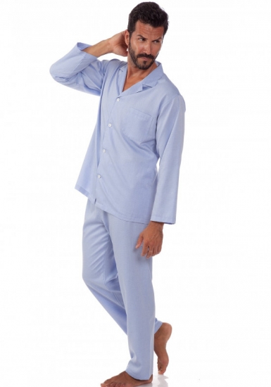 b&b Классическая мужская пижама на пуговицах в голубых тонах B&B_2964