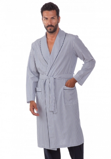 b&b Легкий мужской халат из 100% хлопка с поясом в полоску B&B_Ischia