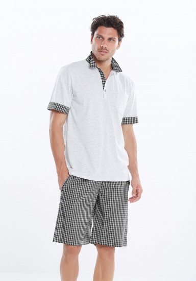 manam Мужские клетчатые шорты с футболкой-поло MU_9426