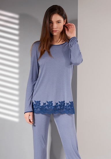 verdiani Темно-голубая пижама из модала с кружевом VI_4837