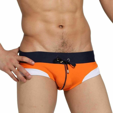 seobean Мужские плавки брифы оранжевые с синим поясом SEOBEAN Swimsuit Orange Blue