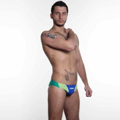 seobean Мужские плавки брифы синие с зелеными вставками Seobean Swim Brief