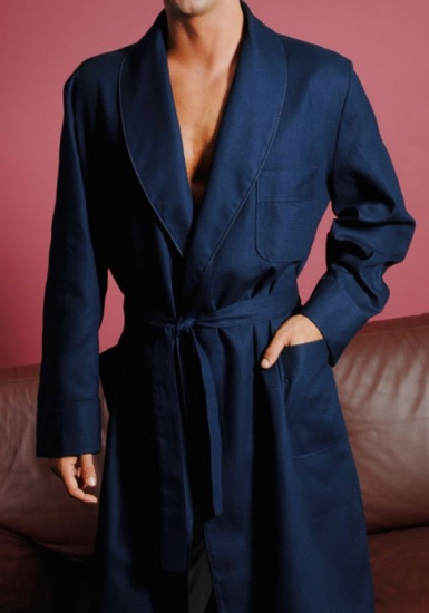 b&b Легкий мужской халат из 100% хлопка темно-синего цвета B&B_Tolone